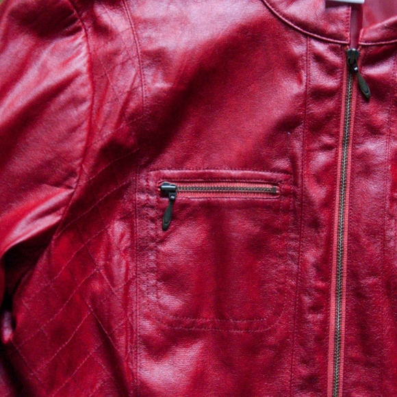 a la carte Red Faux Leather Moto Style Jacket - Picture 4 of 5